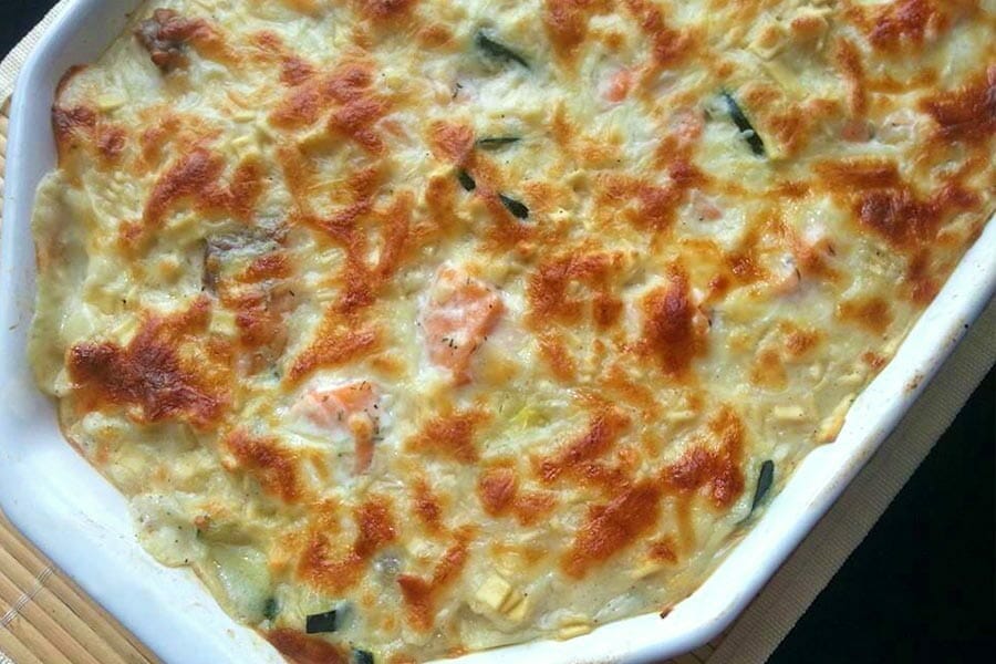 Gratin de crozets aux courgettes et saumon fumé au Thermomix - Cookomix
