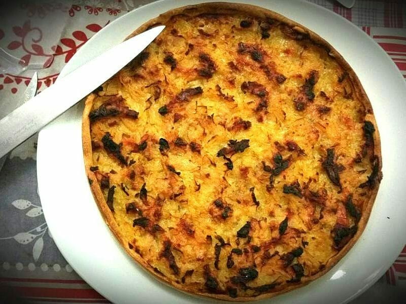 Tarte aux oignons, lardons et moutarde douce au Thermomix