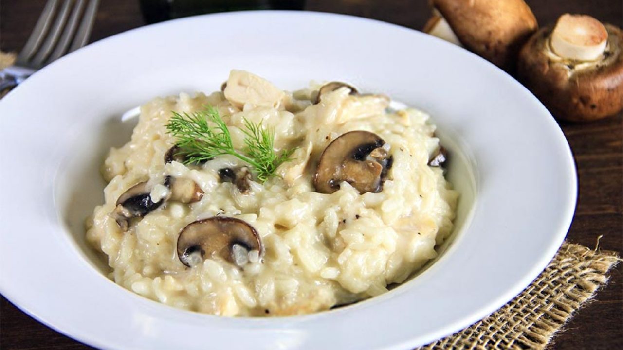 risotto au poulet roti et champignons