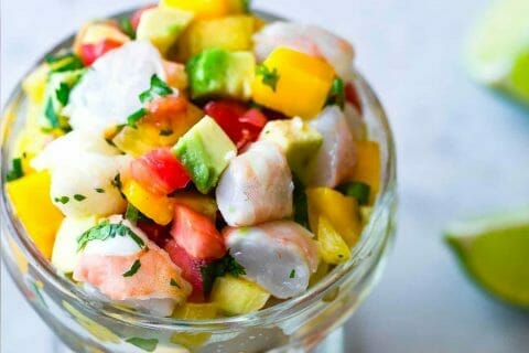 Ceviche de crevettes, mangue, avocat