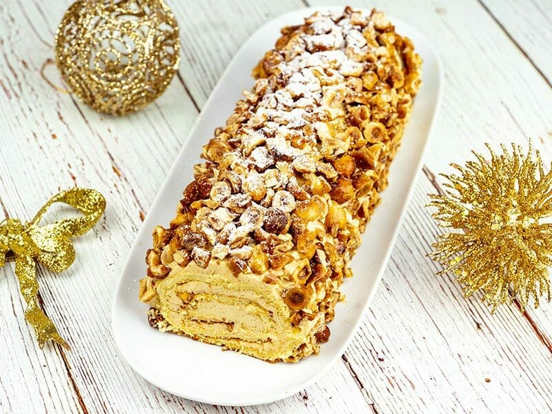 Bûche de Noël Praliné (façon Paris Brest) —