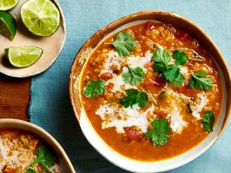 Soupe de lentilles corail, curry et coco au Thermomix