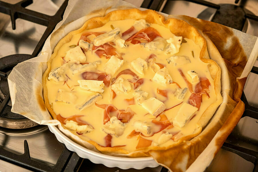 Tarte gorgonzola jambon cru après appareil