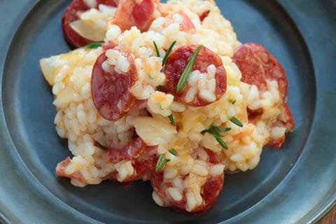 Risotto à la saucisse fumée et au comté