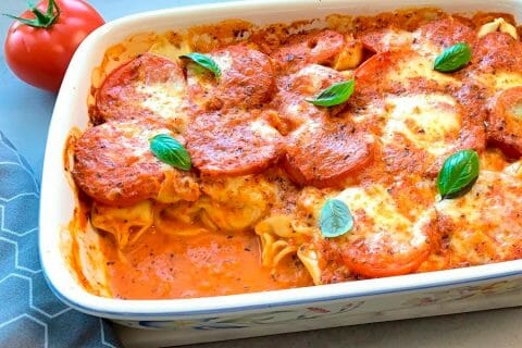 Gratin de tortellini tomate mozzarella