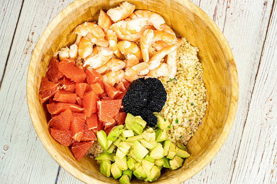 Salade de la mer aux perles avant mélange