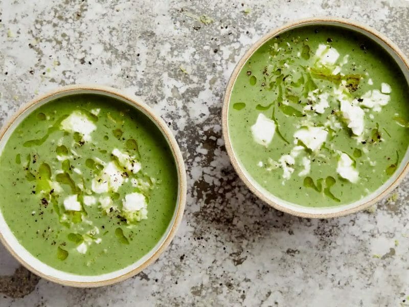 Velouté de courgettes, petits pois et basilic au Thermomix