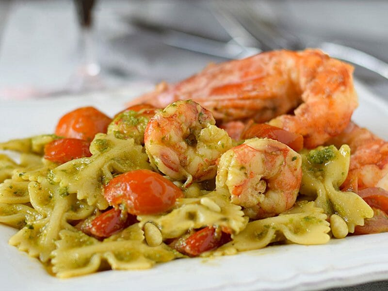 Farfalle au pesto et crevettes au Thermomix