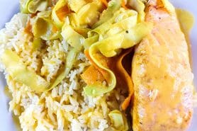 Saumon sauce curry et tagliatelles de légumes au Thermomix