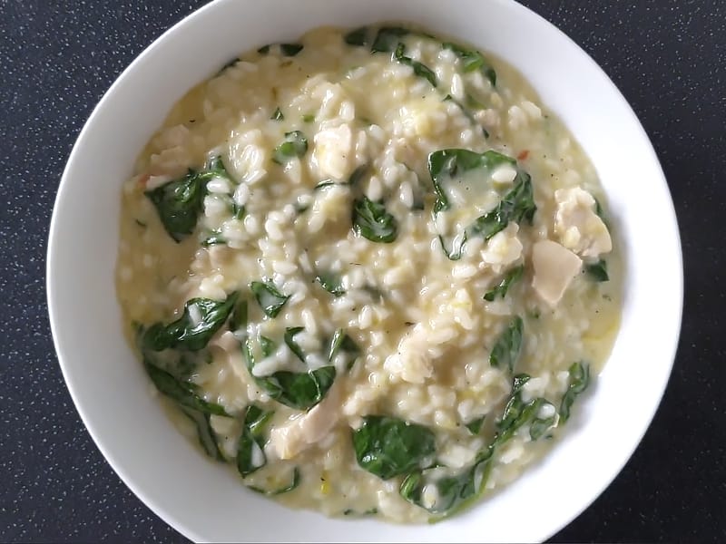 Risotto au poulet, épinards et poireaux au Thermomix