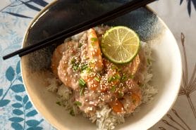 Crevettes miel sésame au lait de coco au Thermomix