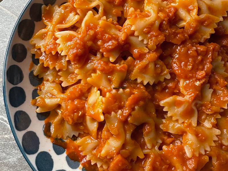 Pâtes sauce lentilles à la bourguignonne au Thermomix