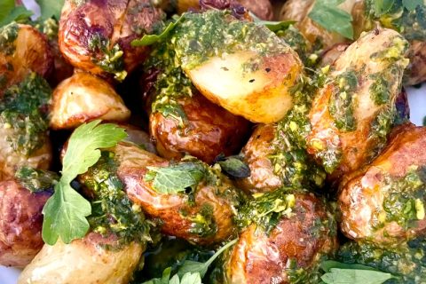 Rattes rôties à la salsa verde