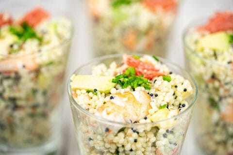 Cliquez pour zoomer ! Salade de perles aux crevettes, pamplemousse et avocat Thermomix par Minou