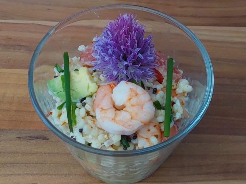 Cliquez pour zoomer ! Salade de perles aux crevettes, pamplemousse et avocat Thermomix par Erghy