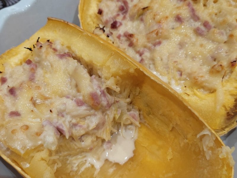 Cliquez pour zoomer ! Courge spaghetti à la crème et aux lardons Thermomix par teisnam