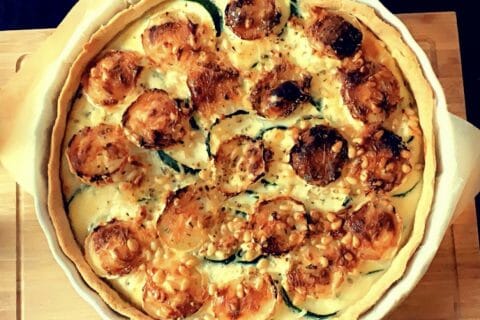 Cliquez pour zoomer ! Tarte courgettes, chèvre et pignons de pin au Thermomix