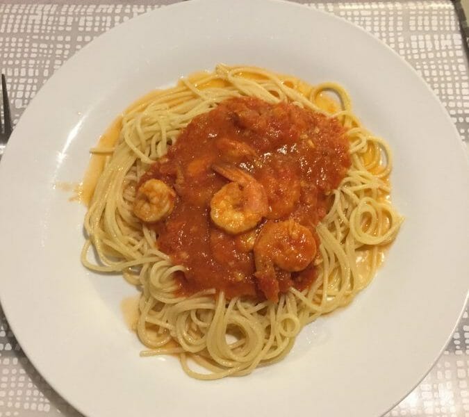 Cliquez pour zoomer ! Spaghettis aux crevettes et à l’ail Thermomix par Chipine