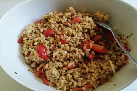 Cliquez pour zoomer ! Salade d’ebly, oignon caramélisé & mozzarella au Thermomix