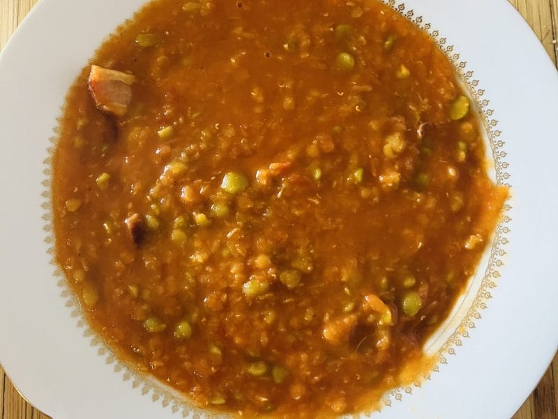 Cliquez pour zoomer ! Soupe de lentilles, pois cassés et poitrine fumée Thermomix par kiki31100
