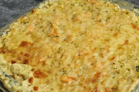 Cliquez pour zoomer ! Gratin de crozets aux courgettes et saumon fumé au Thermomix