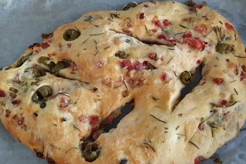 Cliquez pour zoomer ! Fougasse olives et lardons au Thermomix