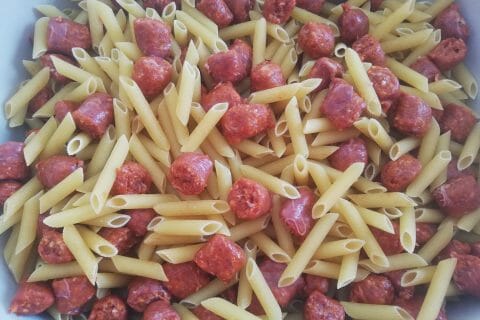 Cliquez pour zoomer ! Gratin de torsades aux merguez Thermomix par Nel03