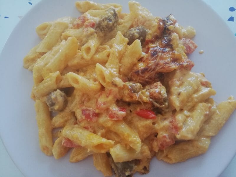 Cliquez pour zoomer ! Gratin de torsades aux merguez Thermomix par Nel03