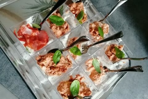 Cliquez pour zoomer ! Verrines mousse de jambon et pesto de tomates confites Thermomix par Al