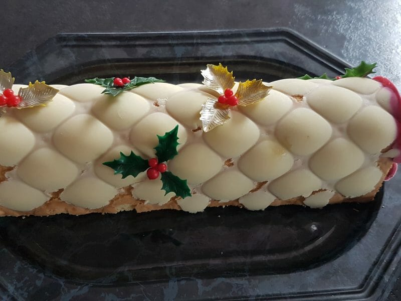 Cliquez pour zoomer ! Bûche de Noël framboises et chocolat blanc Thermomix par EloiseRibailMosca