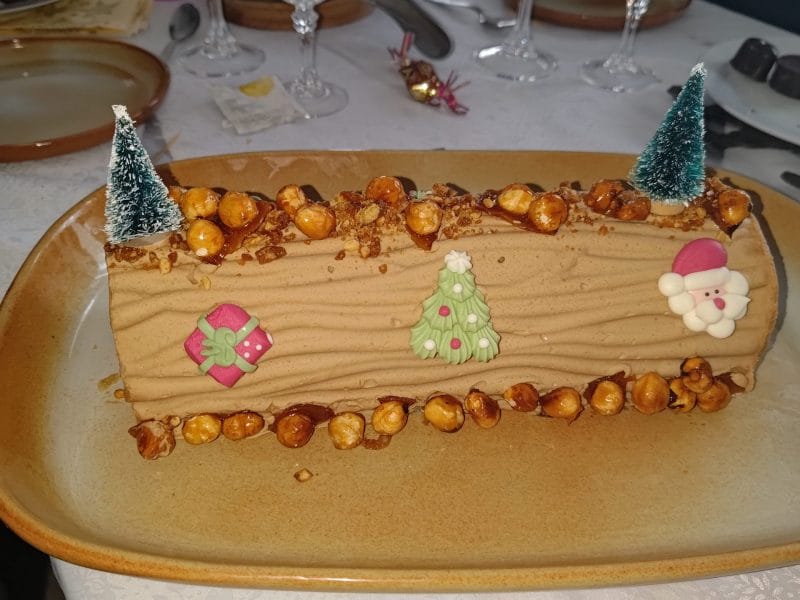 Cliquez pour zoomer ! Bûche pralinée aux éclats de noisettes caramélisés Thermomix par Dilou