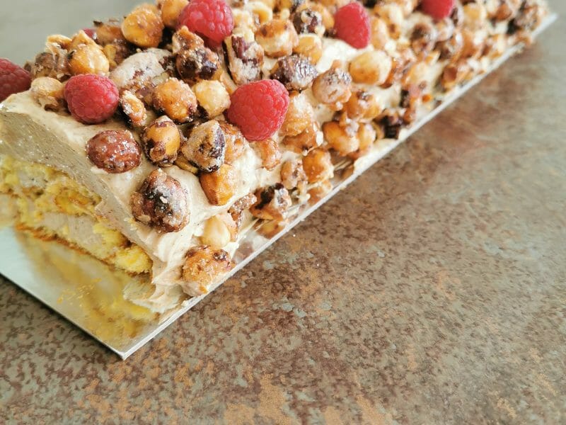 Cliquez pour zoomer ! Bûche pralinée aux éclats de noisettes caramélisés Thermomix par auroremaurillon