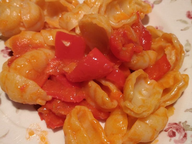 Cliquez pour zoomer ! Pâtes aux tomates et poivrons Thermomix par originebike