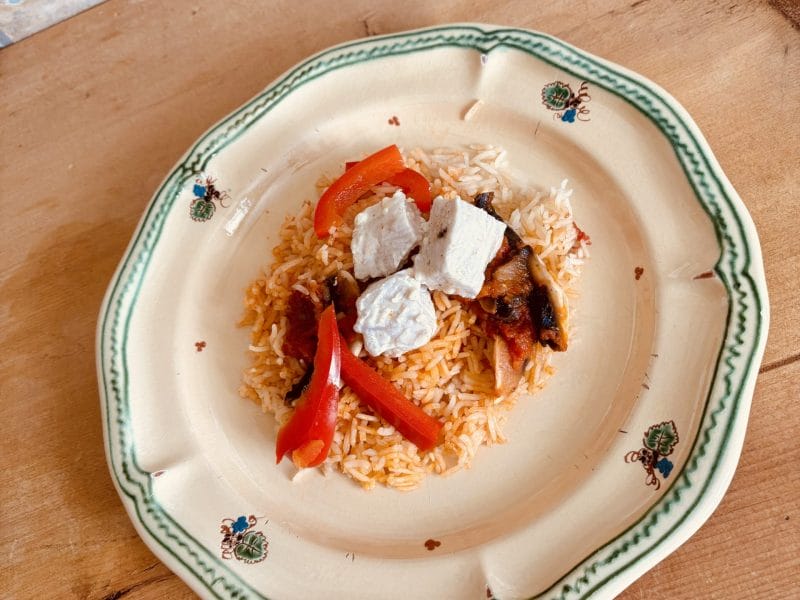 Cliquez pour zoomer ! Poulet sauce poivron-tomate, riz et ses légumes Thermomix par Candyella✨