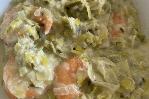 Cliquez pour zoomer ! Crevettes roses aux poireaux au Thermomix