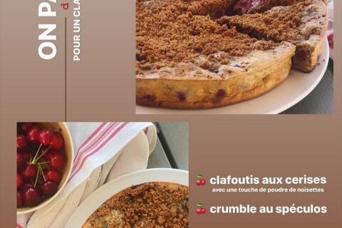 Cliquez pour zoomer ! Clafoutis cerises, noisettes et crumble spéculoos au Thermomix