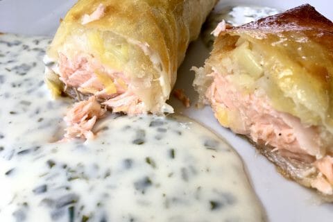 Cliquez pour zoomer ! Brick de saumon et poireaux au Thermomix