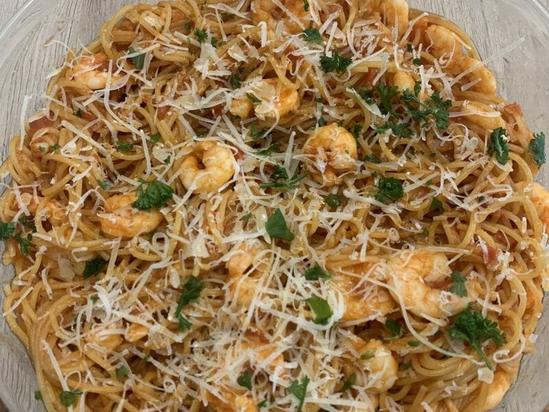 Cliquez pour zoomer ! Spaghettis aux crevettes et à l’ail Thermomix par nbkhm