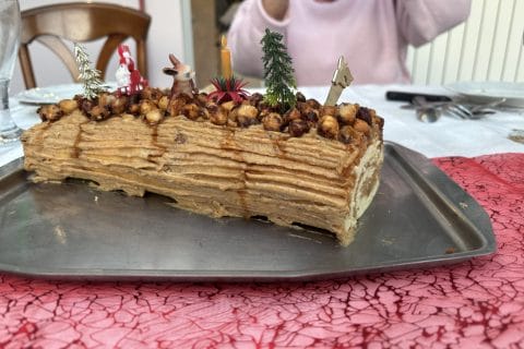 Cliquez pour zoomer ! Bûche pralinée aux éclats de noisettes caramélisés Thermomix par Les Darons