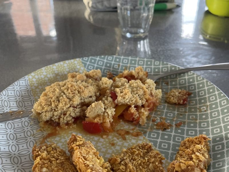 Cliquez pour zoomer ! Crumble poivrons, tomates, parmesan Thermomix par Misstaire