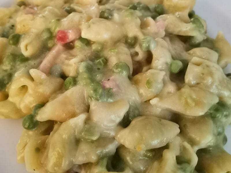 Cliquez pour zoomer ! Pâtes aux petits pois et lardons Thermomix par Amandimix