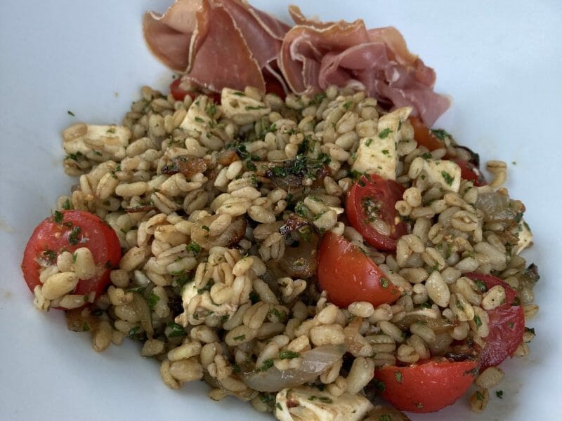 Cliquez pour zoomer ! Salade d’ebly, oignon caramélisé & mozzarella Thermomix par coco@31