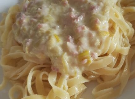 Cliquez pour zoomer ! Tagliatelles à la crème de poireaux au Thermomix