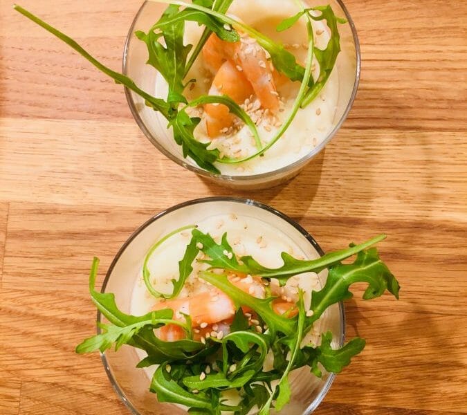 Cliquez pour zoomer ! Verrine de mousse de chou-fleur et crevettes Thermomix par Stsoares