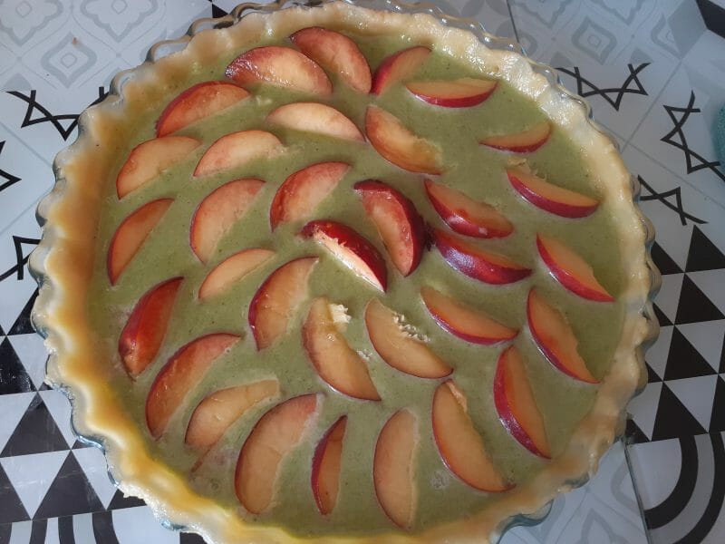 Cliquez pour zoomer ! Tarte aux pêches jaunes et pistache Thermomix par katia031