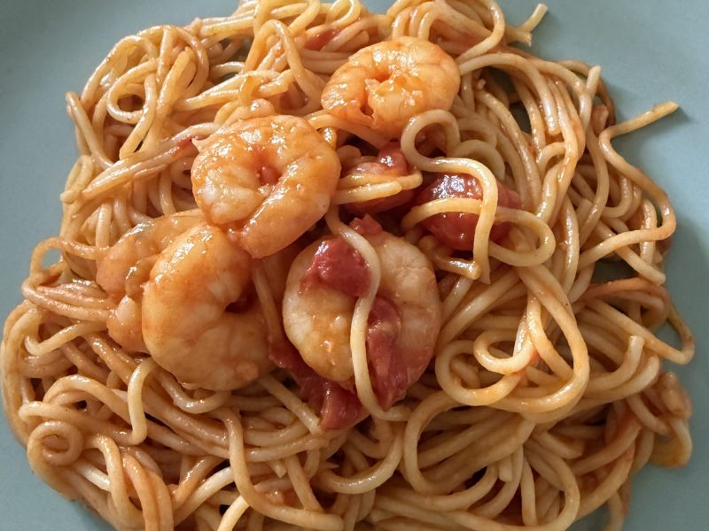 Cliquez pour zoomer ! Spaghettis aux crevettes et à l’ail Thermomix par serlana