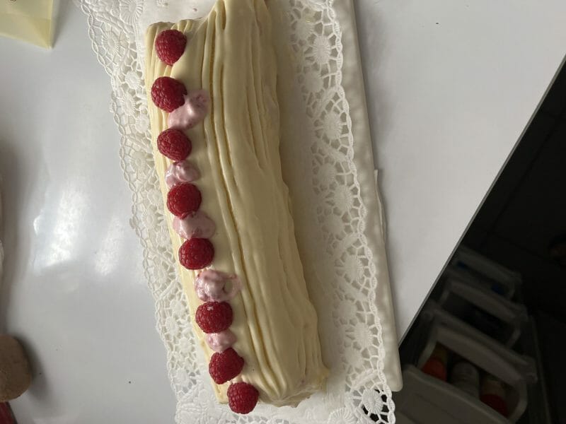 Cliquez pour zoomer ! Bûche de Noël framboises et chocolat blanc Thermomix par nounoucha