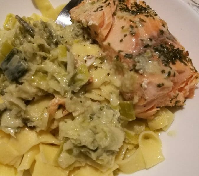 Cliquez pour zoomer ! Tagliatelles à la crème de poireaux Thermomix par coco69100