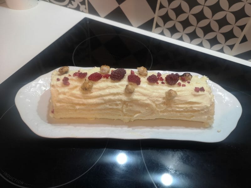Cliquez pour zoomer ! Bûche de Noël framboises et chocolat blanc Thermomix par Claire_27