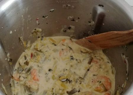 Cliquez pour zoomer ! Crevettes roses aux poireaux au Thermomix